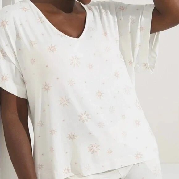 SOMA COOL NIGHTS IVORY SPARKLE STARS LOUNGE BOXY TOP - Picture 1 of 8